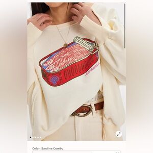 Free People Cream and Red Sardine Print Sweatshirt